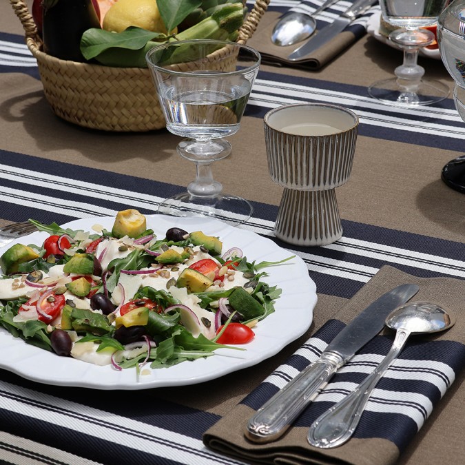 Oeko-Tex certified Aya Kaki tablecloth with twill weave stripes