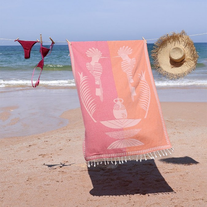 Fouta coloris malabar et franges en coton