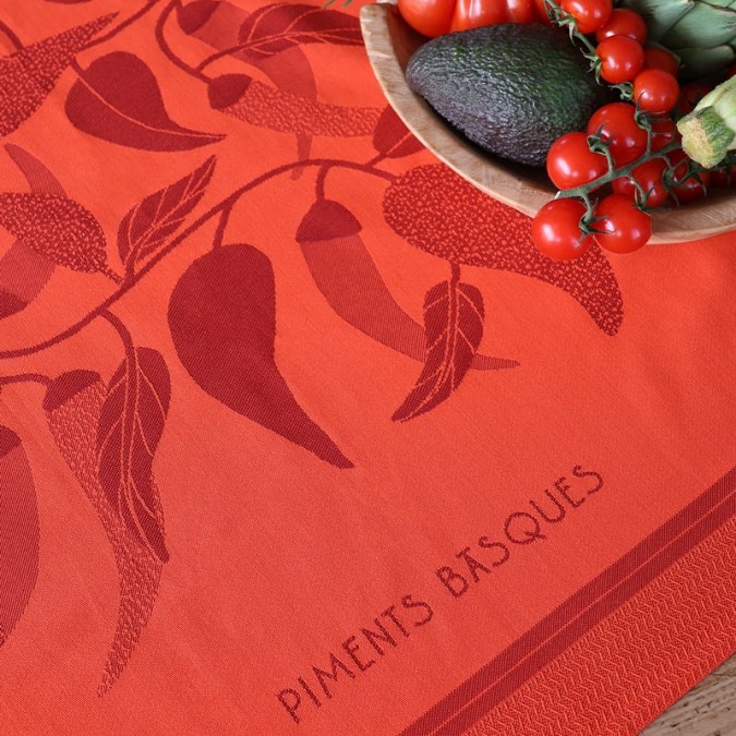 Red kitchen towel in Jacquard weave