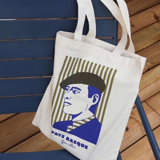 Artxiboak Homme Basque-inspired Tote Bag in ecru white and deep blue