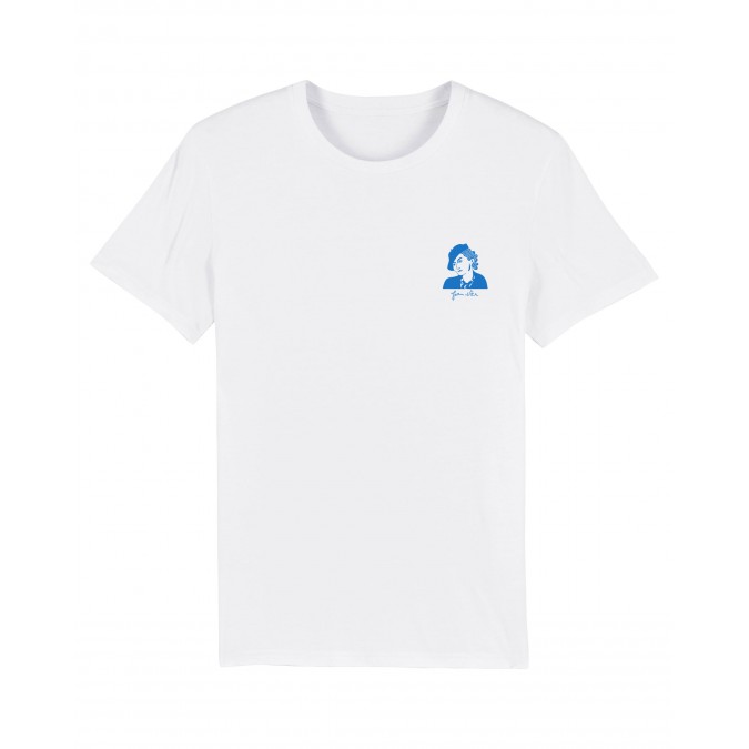 Camiseta blanca con logotipo Artxiboak azul 100% algodón