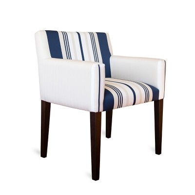 armchair with wooden legs and Basque blue stripes