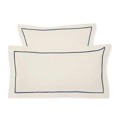 Housse de coussin Ametsa Ivoire et broderie Bleu Encre