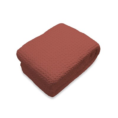 Throw brick red plaid in honeycomb cotton