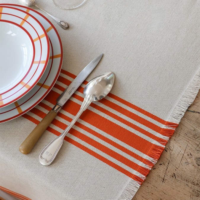 Bohemian style table runner in linen and cotton Maia Rouille