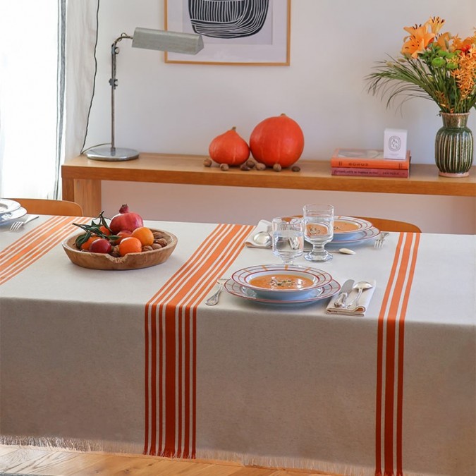 Maia Rouille linen and cotton fringed tablecloth