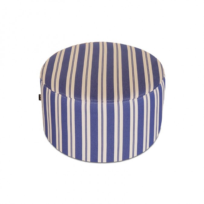 Blue striped pouffe for elegant living room decoration