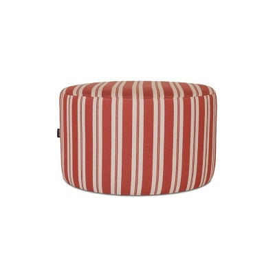 Red pouffe with white stripes decoration