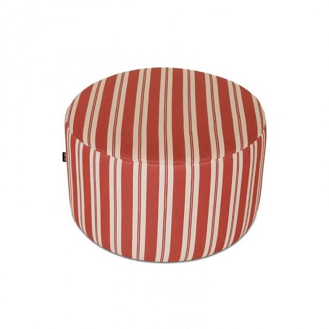 Elegant decorative pouffe with red stripes