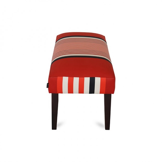 Solid wood bench with elegant red, white and grey stripes