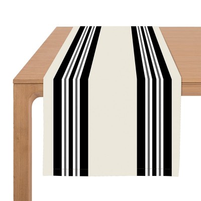 black and ecru striped linen and cotton table runner decoration