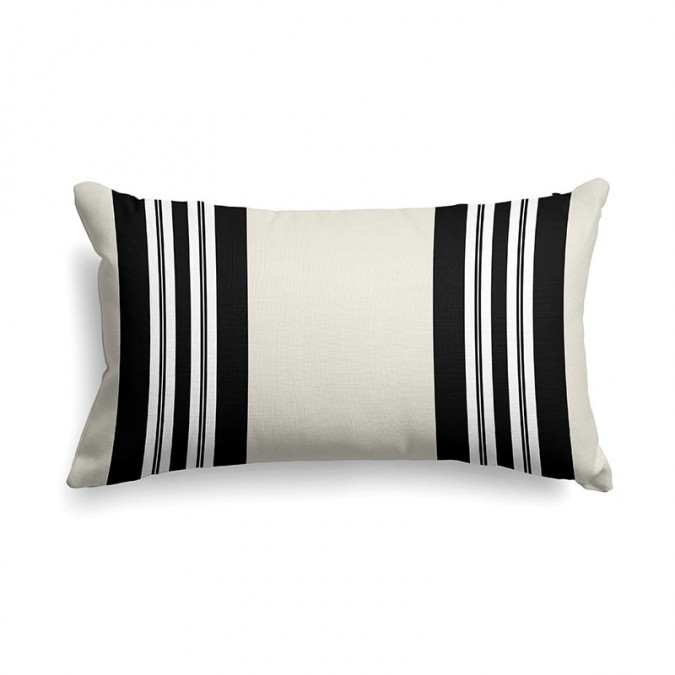 Linen and cotton striped ecru and black cushion cover