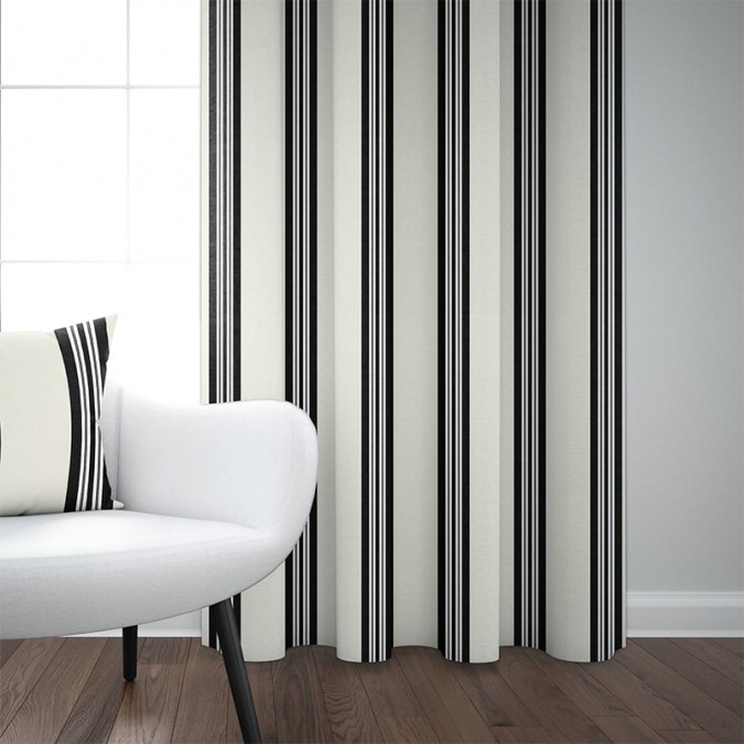 Ecru curtain with black stripes in linen and cotton