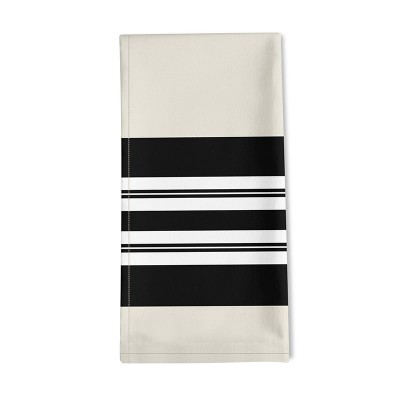 Top-of-the-range refined ecru black stripe cotton and linen napkin