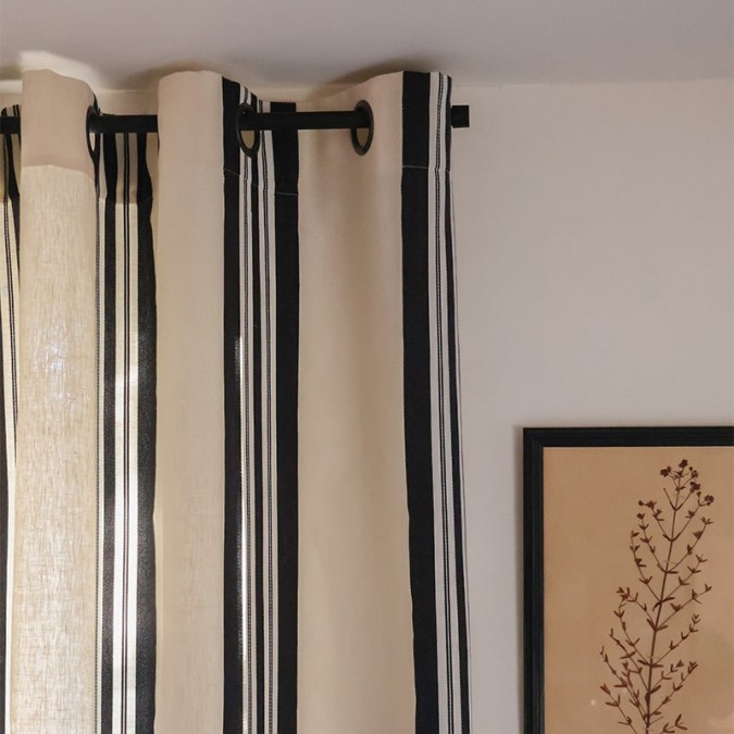 Beige and black curtain in pure cotton and linen