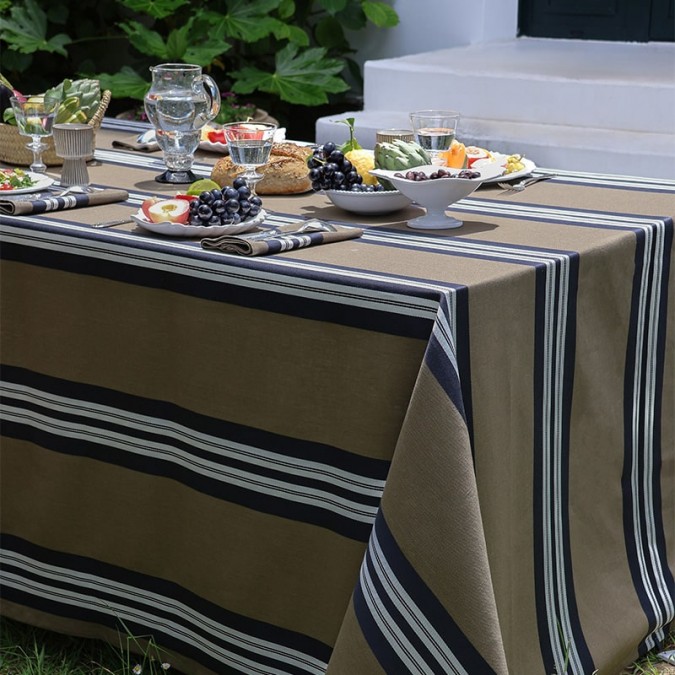 Made-to-measure linen and cotton tablecloth fabric by the metre khaki