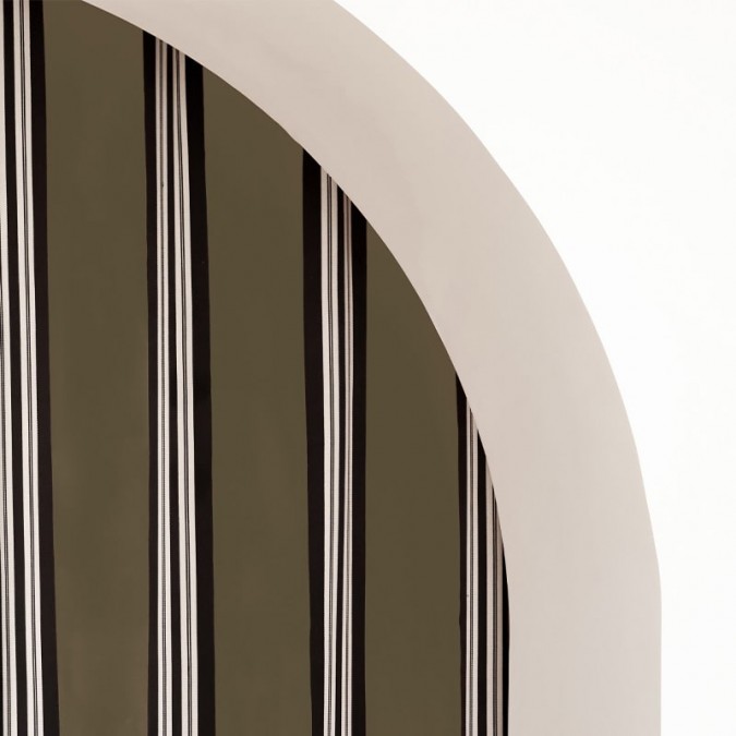 Fabric by the metre khaki green with black and white stripes made-to-measure curtain