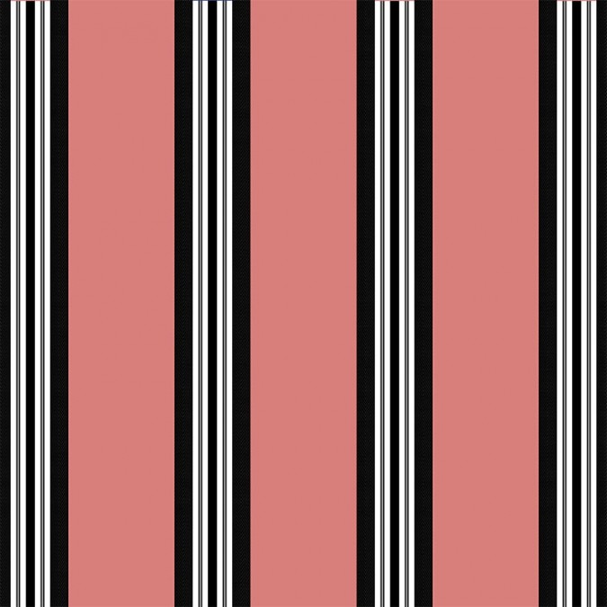 Linen and cotton fabric by the metre in pink-white-black stripes