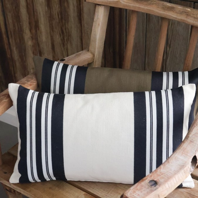 High quality linen and cotton cushion cover with black and white stripes